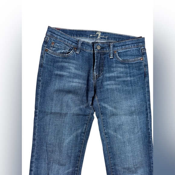 7 For All Mankind Blue Flare Jeans with gold sequin pocket embellishment size 28 - Picture 3 of 13